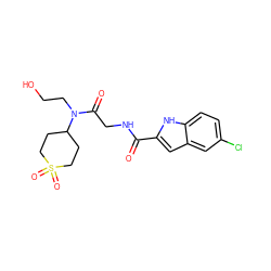 O=C(NCC(=O)N(CCO)C1CCS(=O)(=O)CC1)c1cc2cc(Cl)ccc2[nH]1 ZINC000028121988