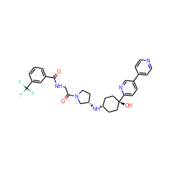 O=C(NCC(=O)N1CC[C@H](N[C@H]2CC[C@@](O)(c3ccc(-c4ccncc4)cn3)CC2)C1)c1cccc(C(F)(F)F)c1 ZINC000254074475