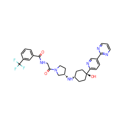 O=C(NCC(=O)N1CC[C@H](N[C@H]2CC[C@@](O)(c3ccc(-c4ncccn4)cn3)CC2)C1)c1cccc(C(F)(F)F)c1 ZINC000253387968