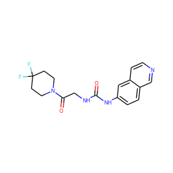 O=C(NCC(=O)N1CCC(F)(F)CC1)Nc1ccc2cnccc2c1 ZINC001772576908