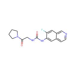 O=C(NCC(=O)N1CCCC1)Nc1cc2ccncc2cc1F ZINC001772617742