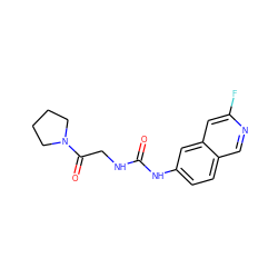 O=C(NCC(=O)N1CCCC1)Nc1ccc2cnc(F)cc2c1 ZINC001772630608