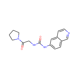 O=C(NCC(=O)N1CCCC1)Nc1ccc2cnccc2c1 ZINC000220951188