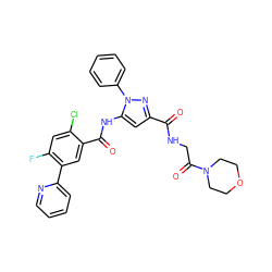 O=C(NCC(=O)N1CCOCC1)c1cc(NC(=O)c2cc(-c3ccccn3)c(F)cc2Cl)n(-c2ccccc2)n1 ZINC001772577983