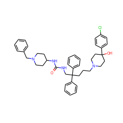 O=C(NCC(CCCN1CCC(O)(c2ccc(Cl)cc2)CC1)(c1ccccc1)c1ccccc1)NC1CCN(Cc2ccccc2)CC1 ZINC000027214936