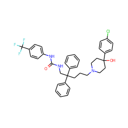 O=C(NCC(CCCN1CCC(O)(c2ccc(Cl)cc2)CC1)(c1ccccc1)c1ccccc1)Nc1ccc(C(F)(F)F)cc1 ZINC000027211926