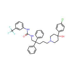 O=C(NCC(CCCN1CCC(O)(c2ccc(Cl)cc2)CC1)(c1ccccc1)c1ccccc1)Nc1cccc(C(F)(F)F)c1 ZINC000027298420