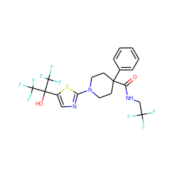 O=C(NCC(F)(F)F)C1(c2ccccc2)CCN(c2ncc(C(O)(C(F)(F)F)C(F)(F)F)s2)CC1 ZINC000064548645