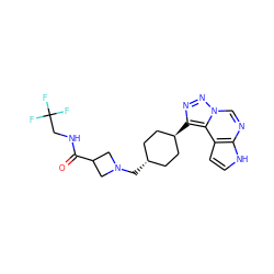 O=C(NCC(F)(F)F)C1CN(C[C@H]2CC[C@H](c3nnn4cnc5[nH]ccc5c34)CC2)C1 ZINC001772657588