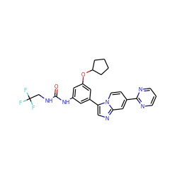 O=C(NCC(F)(F)F)Nc1cc(OC2CCCC2)cc(-c2cnc3cc(-c4ncccn4)ccn23)c1 ZINC000169704726