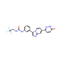 O=C(NCC(F)(F)F)Nc1cccc(-c2cnc3cc(-c4ccc(=O)[nH]n4)ccn23)c1 ZINC000147061992