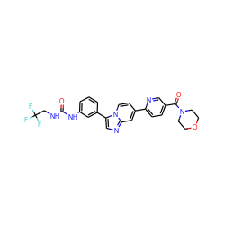 O=C(NCC(F)(F)F)Nc1cccc(-c2cnc3cc(-c4ccc(C(=O)N5CCOCC5)cn4)ccn23)c1 ZINC000169704686