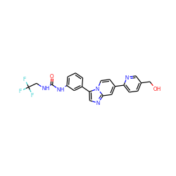 O=C(NCC(F)(F)F)Nc1cccc(-c2cnc3cc(-c4ccc(CO)cn4)ccn23)c1 ZINC000139548991