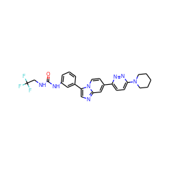 O=C(NCC(F)(F)F)Nc1cccc(-c2cnc3cc(-c4ccc(N5CCCCC5)nn4)ccn23)c1 ZINC000147211621