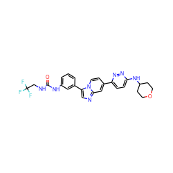 O=C(NCC(F)(F)F)Nc1cccc(-c2cnc3cc(-c4ccc(NC5CCOCC5)nn4)ccn23)c1 ZINC000147303216