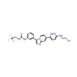 O=C(NCC(F)(F)F)Nc1cccc(-c2cnc3cc(-c4ccc(NCCO)nn4)ccn23)c1 ZINC000139521703