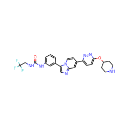 O=C(NCC(F)(F)F)Nc1cccc(-c2cnc3cc(-c4ccc(OC5CCNCC5)nn4)ccn23)c1 ZINC000139583726