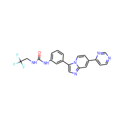 O=C(NCC(F)(F)F)Nc1cccc(-c2cnc3cc(-c4ccncn4)ccn23)c1 ZINC000147017200