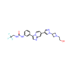 O=C(NCC(F)(F)F)Nc1cccc(-c2cnc3cc(-c4cnn(C5CN(CCO)C5)c4)ccn23)c1 ZINC000169704681