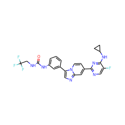 O=C(NCC(F)(F)F)Nc1cccc(-c2cnc3cc(-c4ncc(F)c(NC5CC5)n4)ccn23)c1 ZINC000169704648