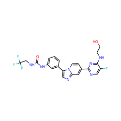 O=C(NCC(F)(F)F)Nc1cccc(-c2cnc3cc(-c4ncc(F)c(NCCO)n4)ccn23)c1 ZINC000169704634