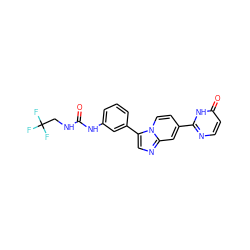 O=C(NCC(F)(F)F)Nc1cccc(-c2cnc3cc(-c4nccc(=O)[nH]4)ccn23)c1 ZINC000169704655