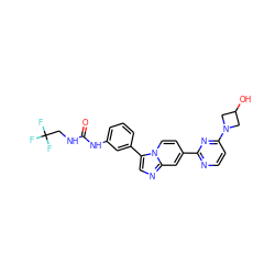 O=C(NCC(F)(F)F)Nc1cccc(-c2cnc3cc(-c4nccc(N5CC(O)C5)n4)ccn23)c1 ZINC000169704669