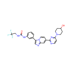 O=C(NCC(F)(F)F)Nc1cccc(-c2cnc3cc(-c4nccc(N5CCC(O)CC5)n4)ccn23)c1 ZINC000139559455