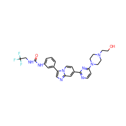 O=C(NCC(F)(F)F)Nc1cccc(-c2cnc3cc(-c4nccc(N5CCN(CCO)CC5)n4)ccn23)c1 ZINC000169704715