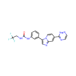 O=C(NCC(F)(F)F)Nc1cccc(-c2cnc3cc(-c4nccnn4)ccn23)c1 ZINC000139596524