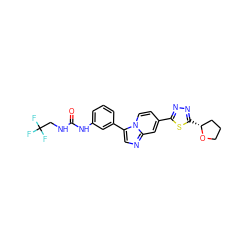 O=C(NCC(F)(F)F)Nc1cccc(-c2cnc3cc(-c4nnc([C@@H]5CCCO5)s4)ccn23)c1 ZINC000139499733