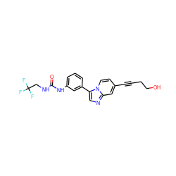 O=C(NCC(F)(F)F)Nc1cccc(-c2cnc3cc(C#CCCO)ccn23)c1 ZINC000147368532