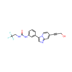 O=C(NCC(F)(F)F)Nc1cccc(-c2cnc3cc(C#CCO)ccn23)c1 ZINC000147328779