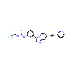 O=C(NCC(F)(F)F)Nc1cccc(-c2cnc3cc(C#Cc4cccnc4)ccn23)c1 ZINC000139500245