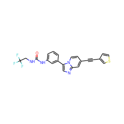 O=C(NCC(F)(F)F)Nc1cccc(-c2cnc3cc(C#Cc4ccsc4)ccn23)c1 ZINC000150321660