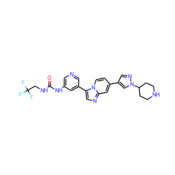 O=C(NCC(F)(F)F)Nc1cncc(-c2cnc3cc(-c4cnn(C5CCNCC5)c4)ccn23)c1 ZINC000139596801