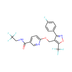 O=C(NCC(F)(F)F)c1ccc(OCc2c(-c3ccc(F)cc3)noc2C(F)(F)F)nc1 ZINC000143130120