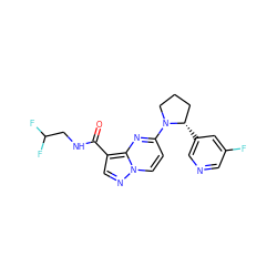 O=C(NCC(F)F)c1cnn2ccc(N3CCC[C@@H]3c3cncc(F)c3)nc12 ZINC000169704221