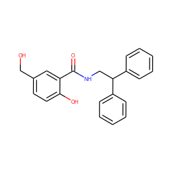 O=C(NCC(c1ccccc1)c1ccccc1)c1cc(CO)ccc1O ZINC000169330887