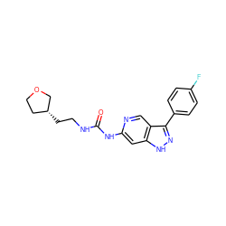 O=C(NCC[C@@H]1CCOC1)Nc1cc2[nH]nc(-c3ccc(F)cc3)c2cn1 ZINC000261178030