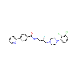 O=C(NCC[C@H](F)CN1CCN(c2cccc(Cl)c2Cl)CC1)c1ccc(-c2ccccn2)cc1 ZINC000071318349