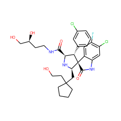 O=C(NCC[C@H](O)CO)[C@@H]1N[C@H](CC2(CCO)CCCC2)[C@]2(C(=O)Nc3cc(Cl)c(F)cc32)[C@H]1c1cccc(Cl)c1 ZINC000145227532