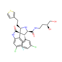 O=C(NCC[C@H](O)CO)[C@@H]1N[C@H](CCc2ccsc2)[C@]2(C(=O)Nc3cc(Cl)c(F)cc32)[C@H]1c1cccc(Cl)c1 ZINC000147396167