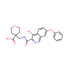 O=C(NCC1(C(=O)O)CCOCC1)c1ncc2cc(Oc3ccccc3)ccc2c1O ZINC000146672667