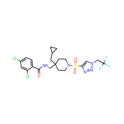 O=C(NCC1(CC2CC2)CCN(S(=O)(=O)c2cn(CC(F)(F)F)nn2)CC1)c1ccc(Cl)cc1Cl ZINC000042878709