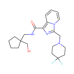 O=C(NCC1(CO)CCCC1)c1nc(CN2CCC(F)(F)CC2)n2ccccc12 ZINC000071329941