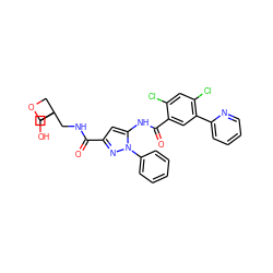 O=C(NCC1(CO)COC1)c1cc(NC(=O)c2cc(-c3ccccn3)c(Cl)cc2Cl)n(-c2ccccc2)n1 ZINC001772617441