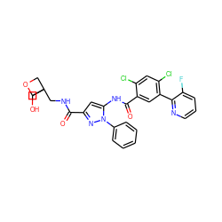 O=C(NCC1(CO)COC1)c1cc(NC(=O)c2cc(-c3ncccc3F)c(Cl)cc2Cl)n(-c2ccccc2)n1 ZINC001772610979