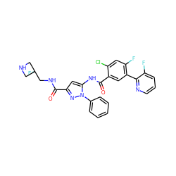 O=C(NCC1(F)CNC1)c1cc(NC(=O)c2cc(-c3ncccc3F)c(F)cc2Cl)n(-c2ccccc2)n1 ZINC001772603068