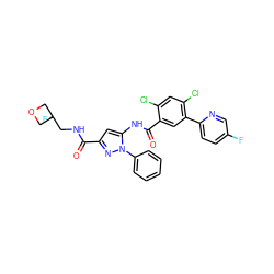 O=C(NCC1(F)COC1)c1cc(NC(=O)c2cc(-c3ccc(F)cn3)c(Cl)cc2Cl)n(-c2ccccc2)n1 ZINC001772628855